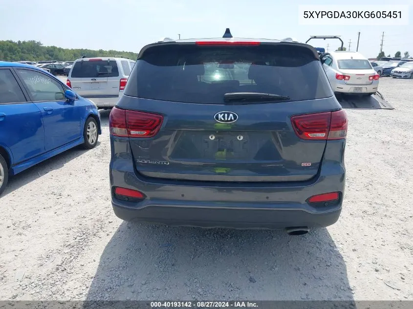 5XYPGDA30KG605451 2019 Kia Sorento 2.4L Lx