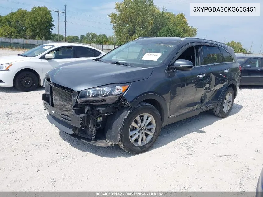 2019 Kia Sorento 2.4L Lx VIN: 5XYPGDA30KG605451 Lot: 40193142