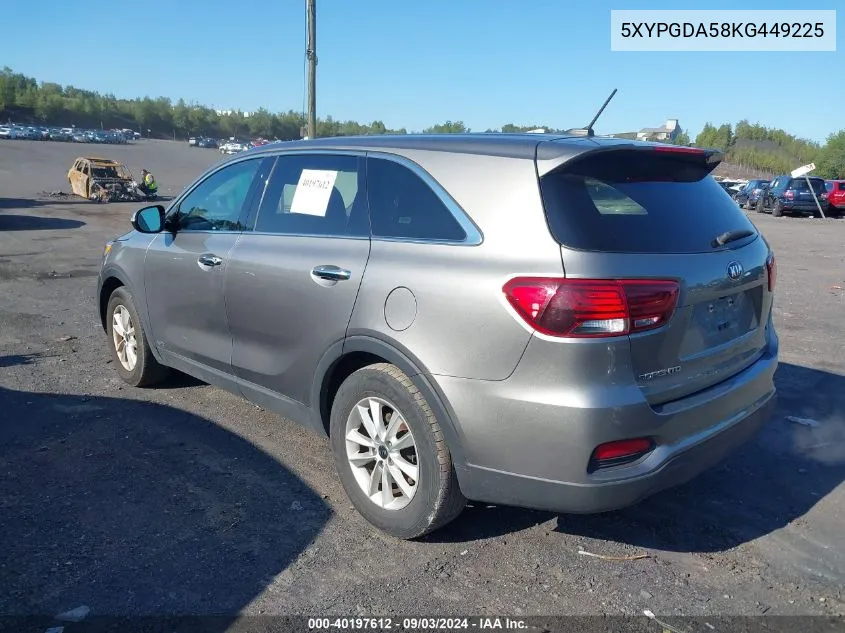 2019 Kia Sorento 3.3L Lx VIN: 5XYPGDA58KG449225 Lot: 40197612