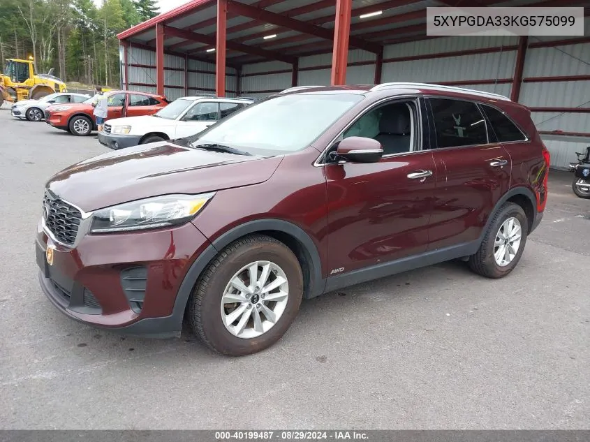 5XYPGDA33KG575099 2019 Kia Sorento 2.4L Lx