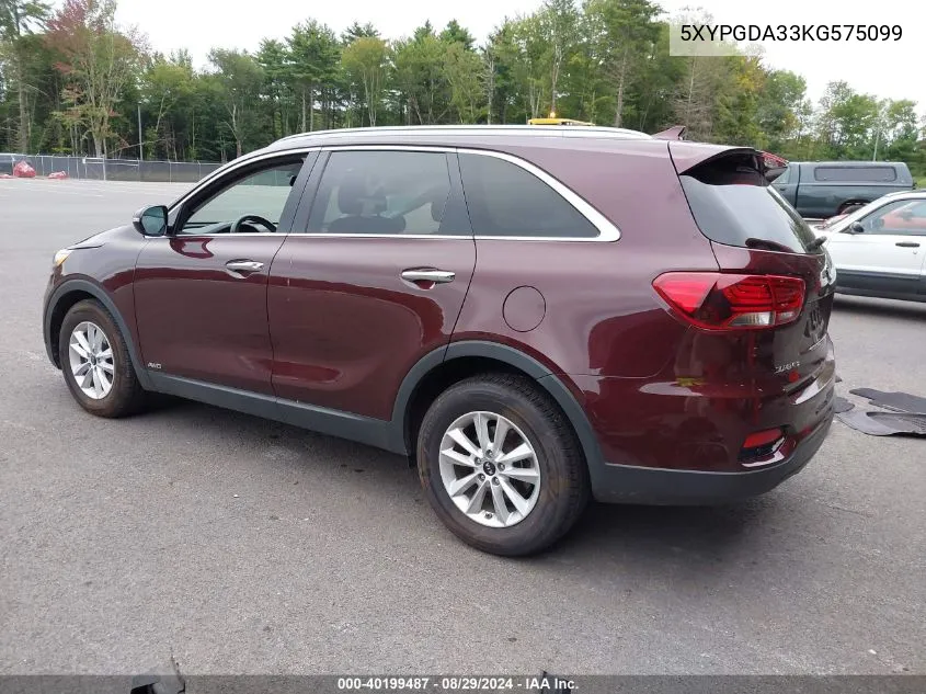 2019 Kia Sorento 2.4L Lx VIN: 5XYPGDA33KG575099 Lot: 40199487