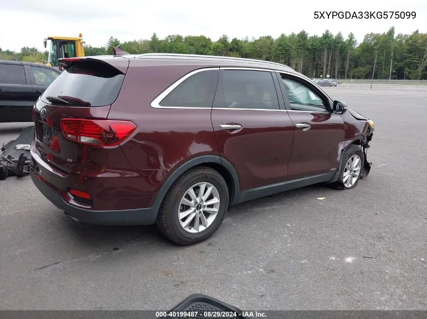 5XYPGDA33KG575099 2019 Kia Sorento 2.4L Lx