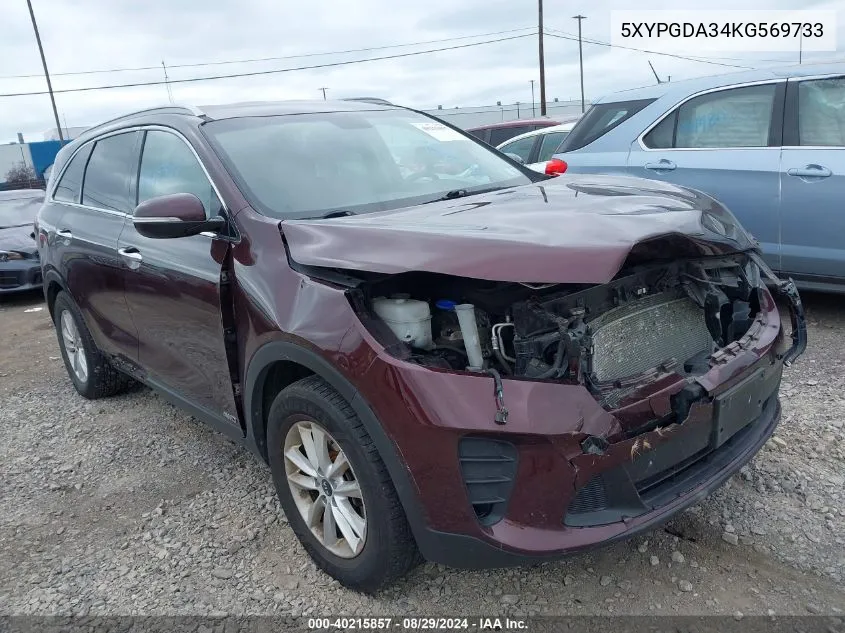 2019 Kia Sorento 2.4L Lx VIN: 5XYPGDA34KG569733 Lot: 40215857