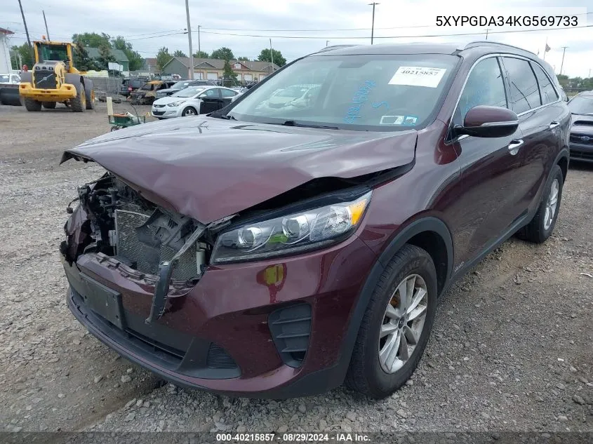 2019 Kia Sorento 2.4L Lx VIN: 5XYPGDA34KG569733 Lot: 40215857