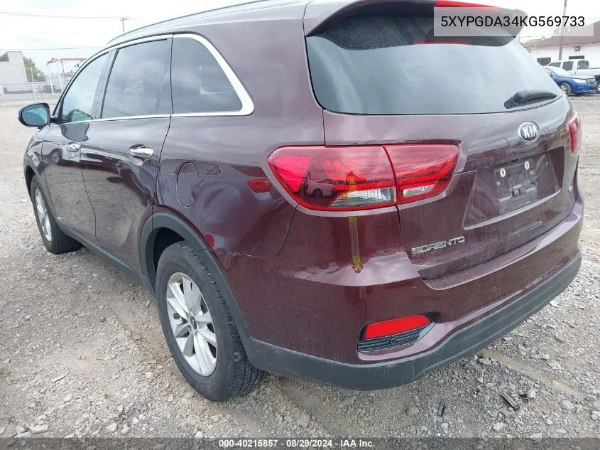 5XYPGDA34KG569733 2019 Kia Sorento 2.4L Lx