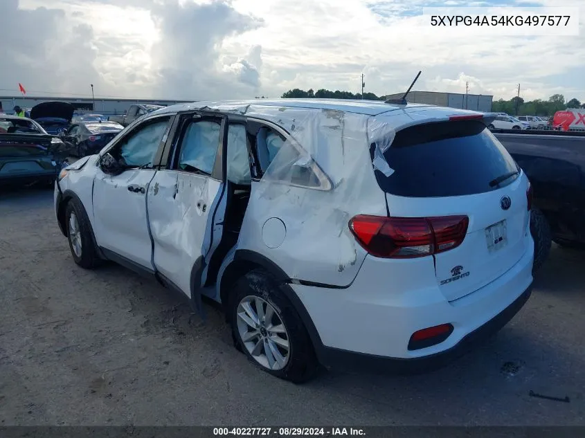 2019 Kia Sorento 3.3L Lx VIN: 5XYPG4A54KG497577 Lot: 40227727