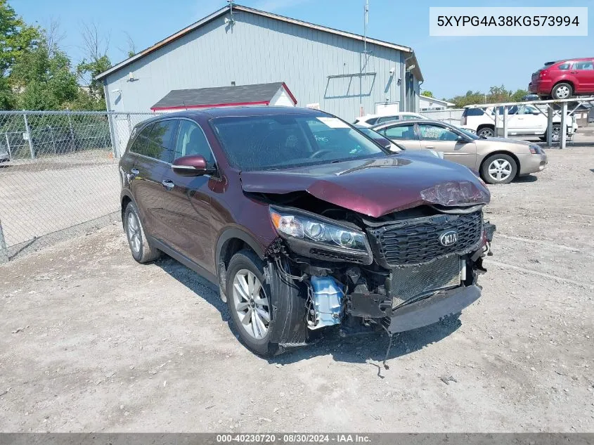 5XYPG4A38KG573994 2019 Kia Sorento 2.4L Lx