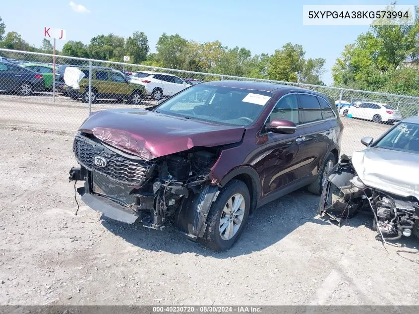 2019 Kia Sorento 2.4L Lx VIN: 5XYPG4A38KG573994 Lot: 40230720