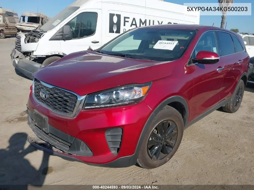 5XYPG4A34KG500203 2019 Kia Sorento 2.4L Lx