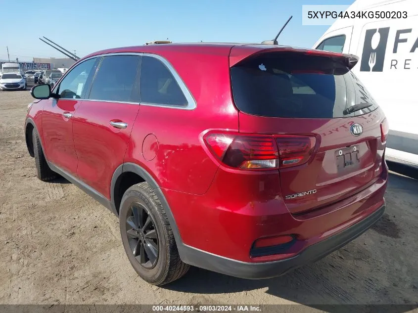 5XYPG4A34KG500203 2019 Kia Sorento 2.4L Lx