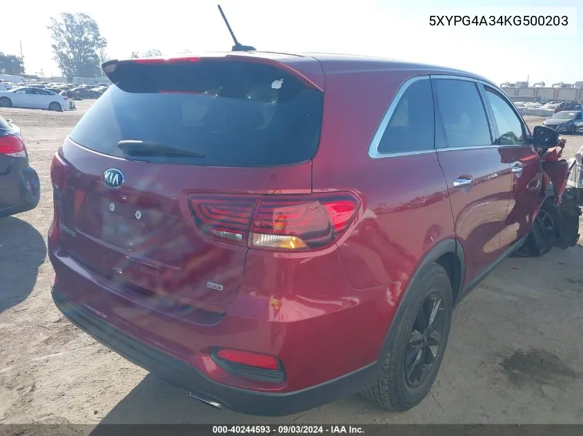 2019 Kia Sorento 2.4L Lx VIN: 5XYPG4A34KG500203 Lot: 40244593