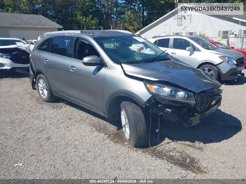 2019 Kia Sorento 2.4L Lx VIN: 5XYPGDA38KG437249 Lot: 40245724