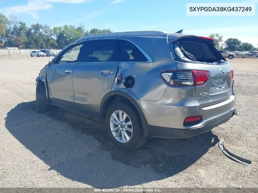 2019 Kia Sorento 2.4L Lx VIN: 5XYPGDA38KG437249 Lot: 40245724