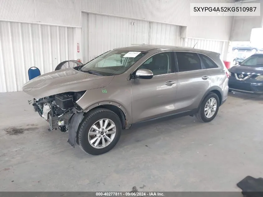 2019 Kia Sorento 3.3L Lx VIN: 5XYPG4A52KG510987 Lot: 40277811