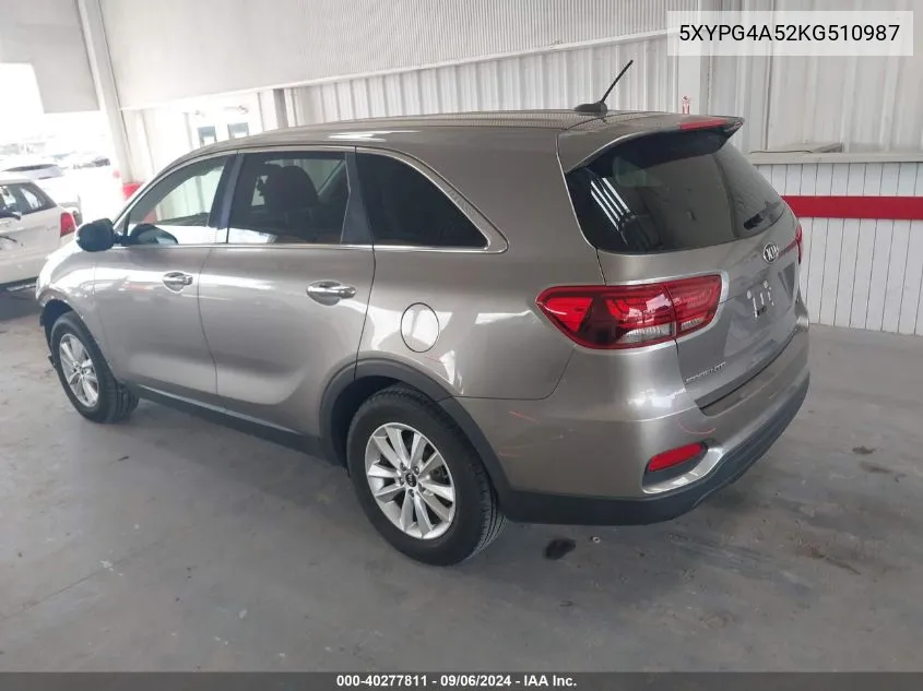 5XYPG4A52KG510987 2019 Kia Sorento 3.3L Lx