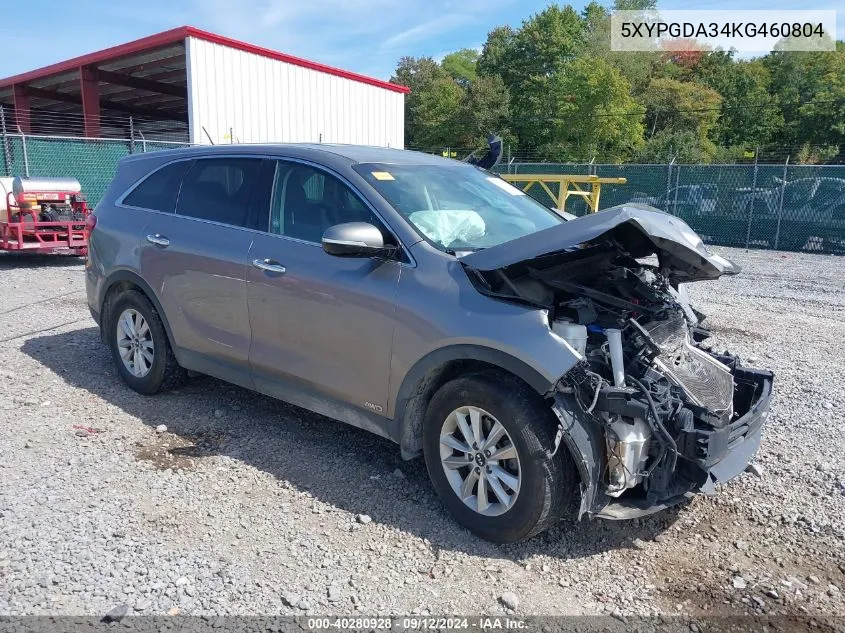 2019 Kia Sorento 2.4L Lx VIN: 5XYPGDA34KG460804 Lot: 40280928