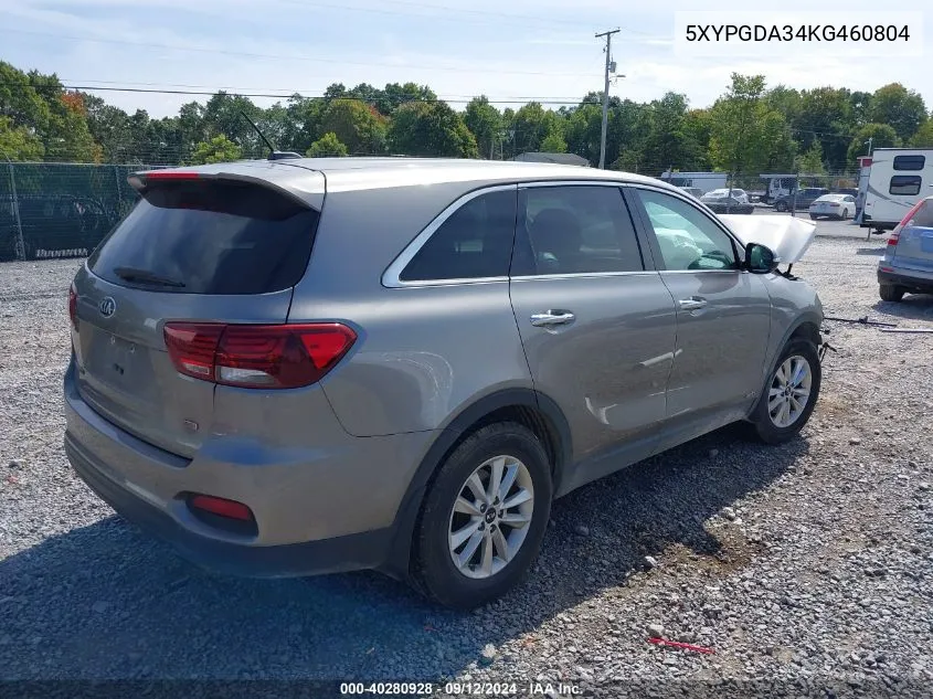 2019 Kia Sorento 2.4L Lx VIN: 5XYPGDA34KG460804 Lot: 40280928