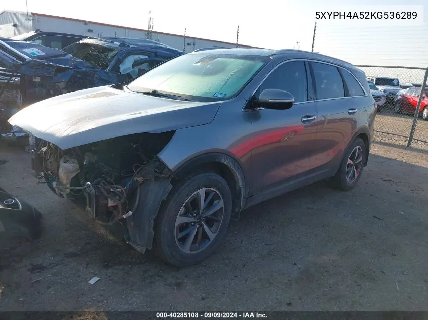 2019 Kia Sorento 3.3L Ex VIN: 5XYPH4A52KG536289 Lot: 40285108