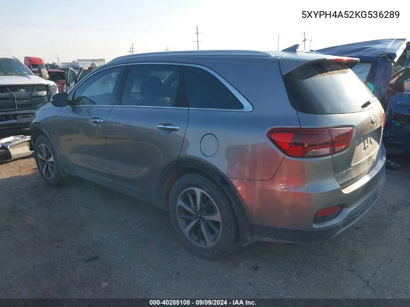 2019 Kia Sorento 3.3L Ex VIN: 5XYPH4A52KG536289 Lot: 40285108