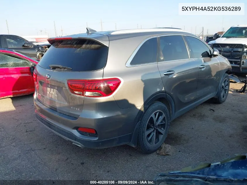 2019 Kia Sorento 3.3L Ex VIN: 5XYPH4A52KG536289 Lot: 40285108