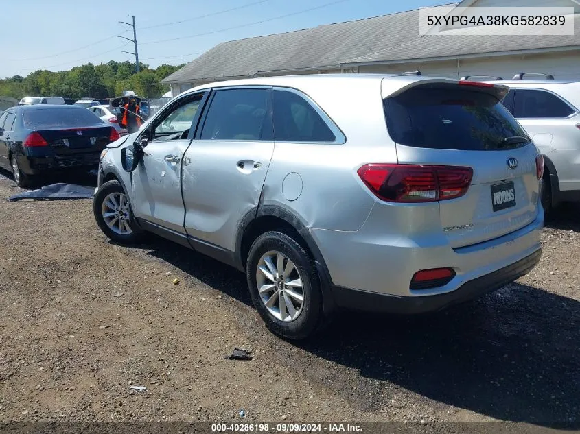 2019 Kia Sorento 2.4L L VIN: 5XYPG4A38KG582839 Lot: 40286198