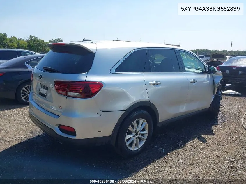 2019 Kia Sorento 2.4L L VIN: 5XYPG4A38KG582839 Lot: 40286198