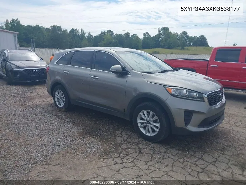 2019 Kia Sorento 2.4L L VIN: 5XYPG4A3XKG538177 Lot: 40290396