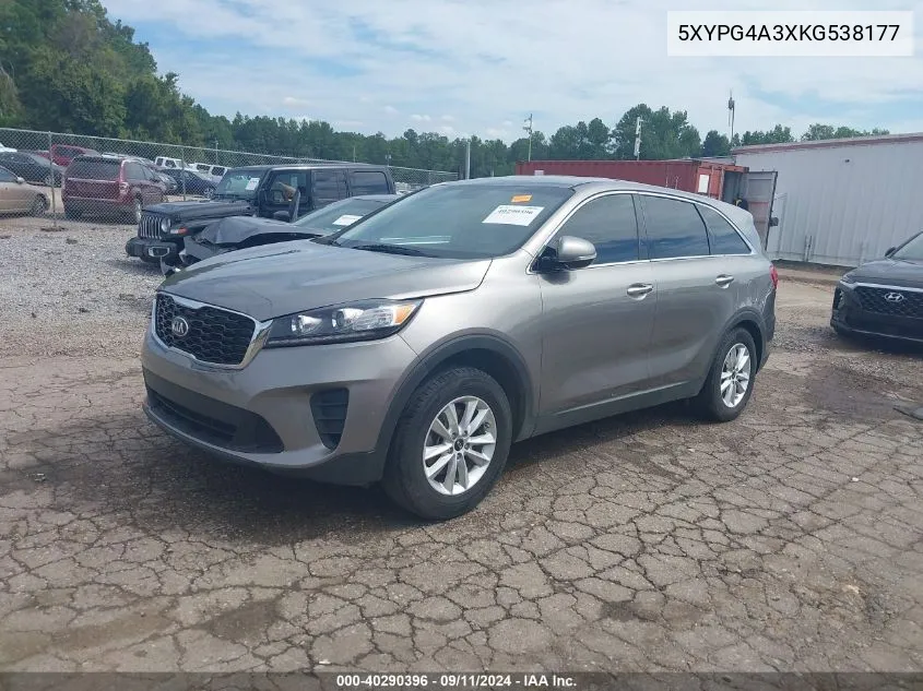 2019 Kia Sorento 2.4L L VIN: 5XYPG4A3XKG538177 Lot: 40290396