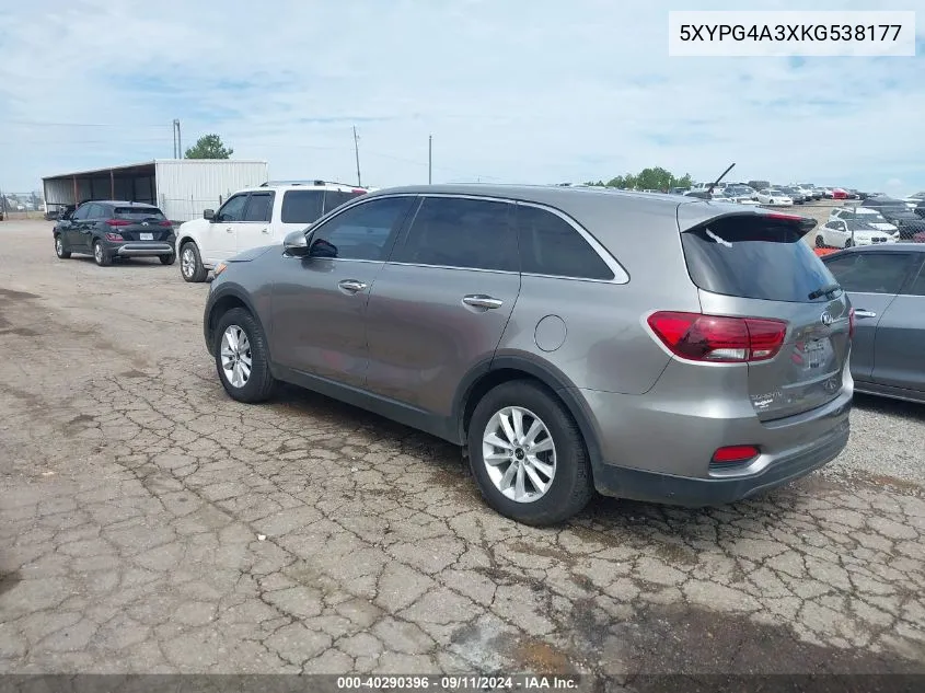 2019 Kia Sorento 2.4L L VIN: 5XYPG4A3XKG538177 Lot: 40290396