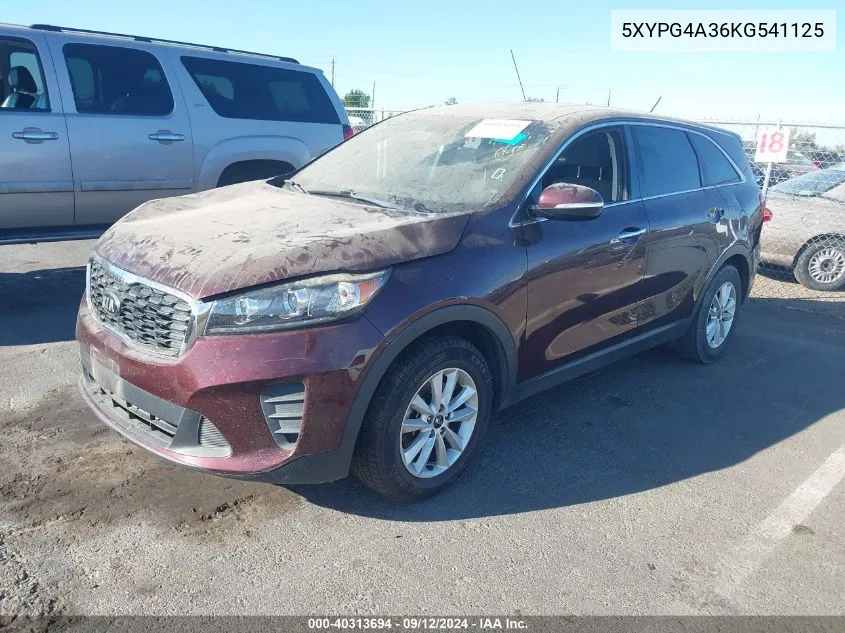 2019 Kia Sorento 2.4L Lx VIN: 5XYPG4A36KG541125 Lot: 40313694