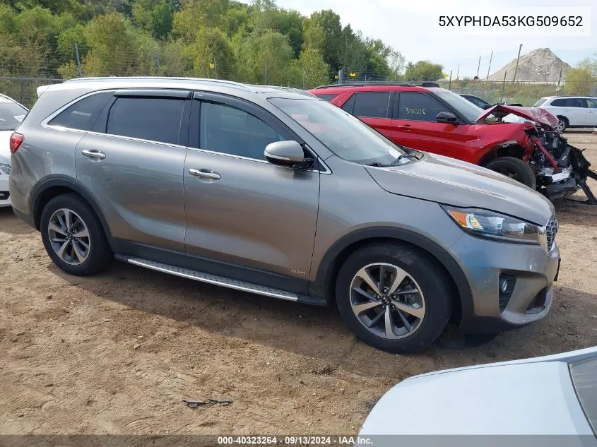 2019 Kia Sorento Ex/Ex Sport VIN: 5XYPHDA53KG509652 Lot: 40323264