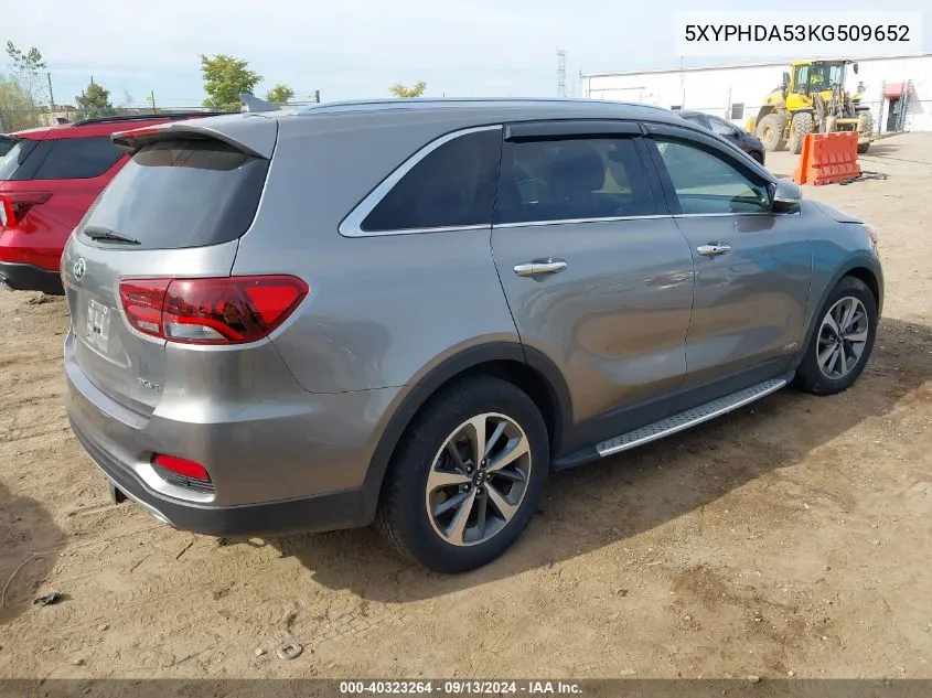 2019 Kia Sorento Ex/Ex Sport VIN: 5XYPHDA53KG509652 Lot: 40323264