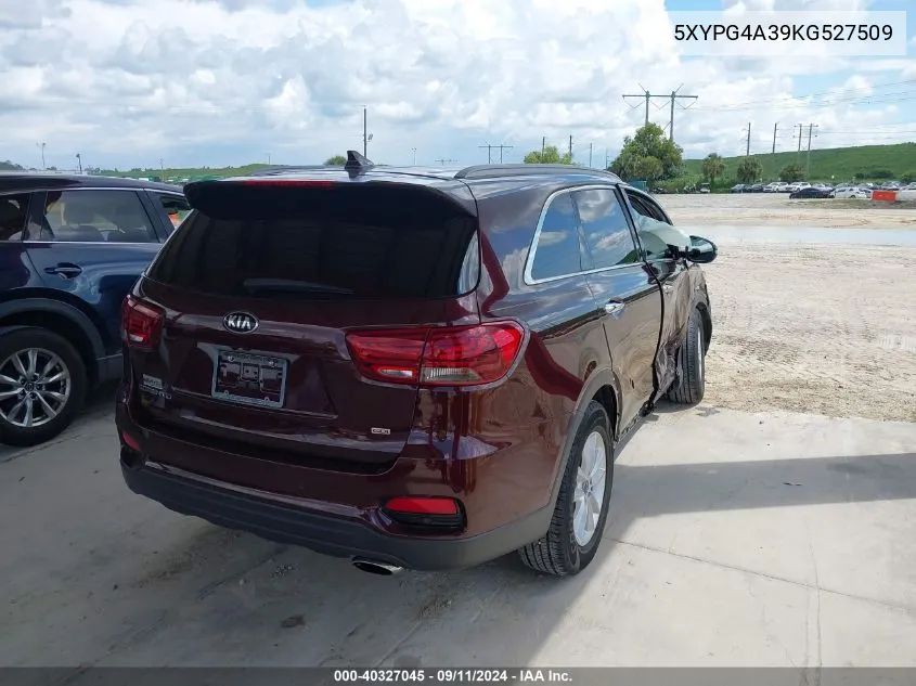 2019 Kia Sorento 2.4L Lx VIN: 5XYPG4A39KG527509 Lot: 40327045