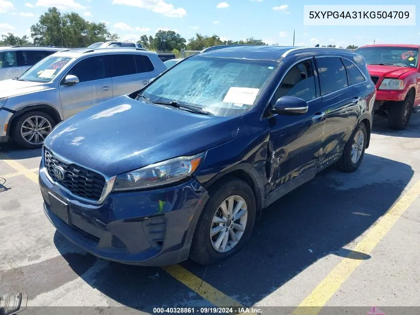 2019 Kia Sorento 2.4L Lx VIN: 5XYPG4A31KG504709 Lot: 40328861