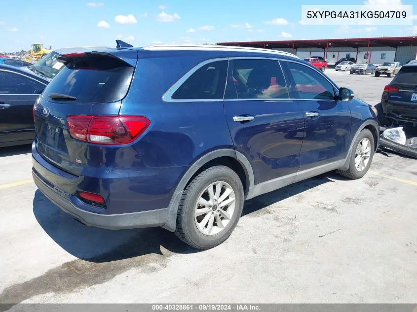 2019 Kia Sorento 2.4L Lx VIN: 5XYPG4A31KG504709 Lot: 40328861