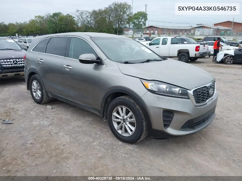 2019 Kia Sorento 2.4L L VIN: 5XYPG4A33KG546735 Lot: 40329730