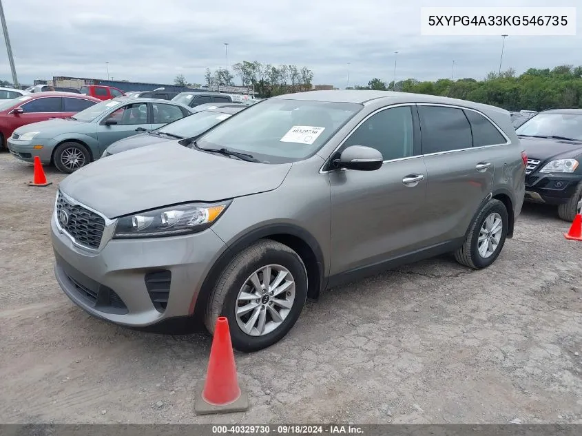 2019 Kia Sorento 2.4L L VIN: 5XYPG4A33KG546735 Lot: 40329730