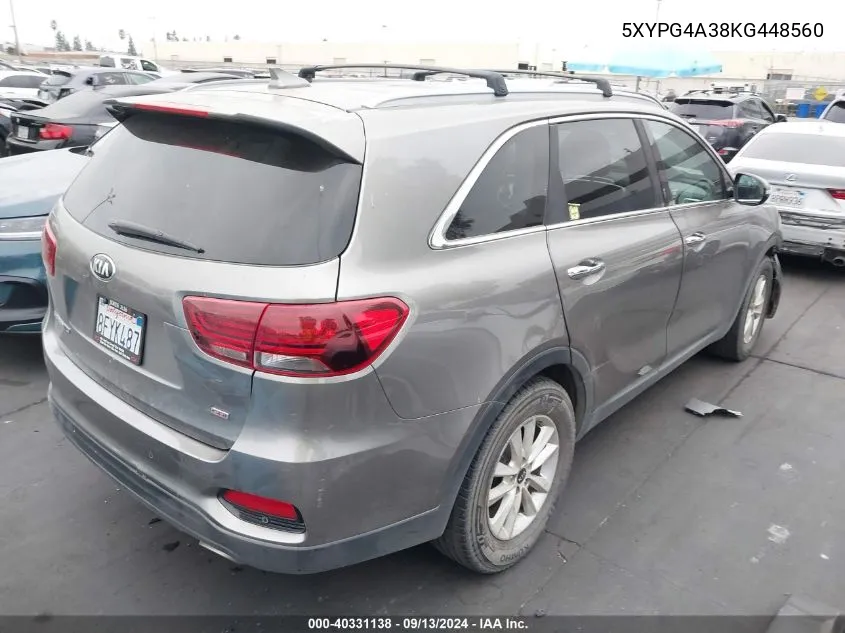 2019 Kia Sorento L/Lx VIN: 5XYPG4A38KG448560 Lot: 40331138