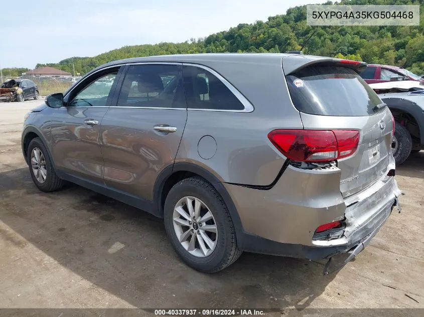 2019 Kia Sorento 2.4L Lx VIN: 5XYPG4A35KG504468 Lot: 40337937