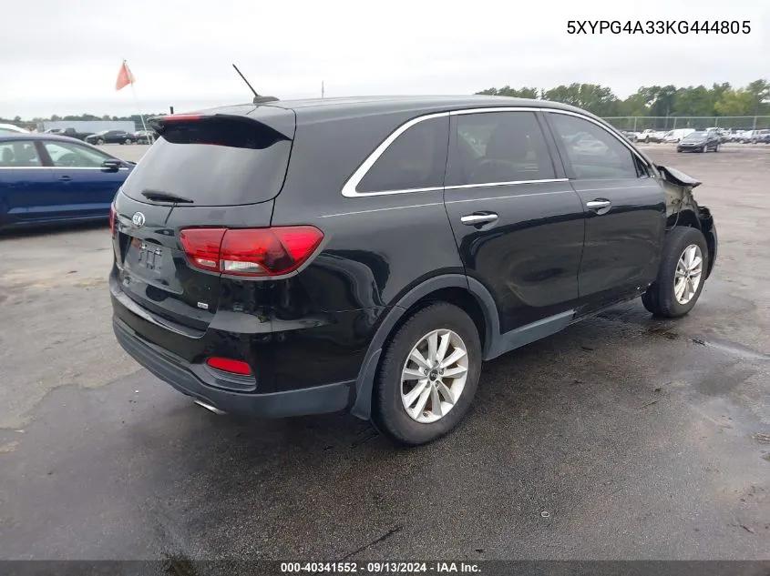 2019 Kia Sorento 2.4L Lx VIN: 5XYPG4A33KG444805 Lot: 40341552