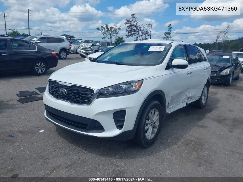 2019 Kia Sorento 3.3L Lx VIN: 5XYPGDA53KG471360 Lot: 40349416