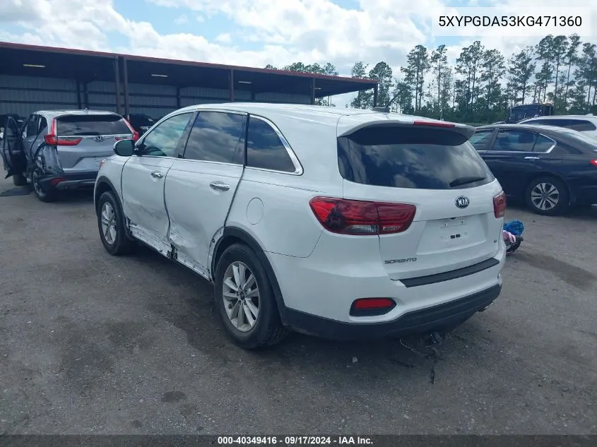 5XYPGDA53KG471360 2019 Kia Sorento 3.3L Lx