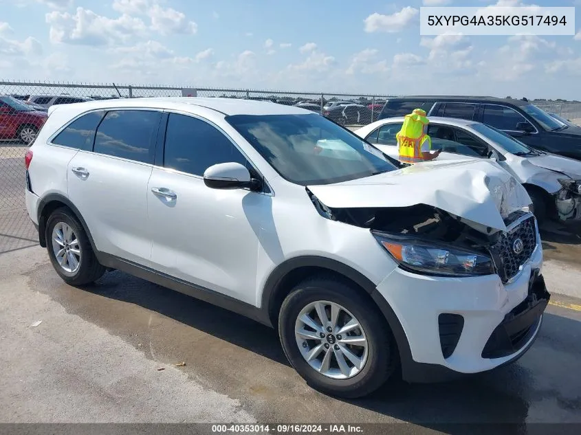 2019 Kia Sorento 2.4L Lx VIN: 5XYPG4A35KG517494 Lot: 40353014