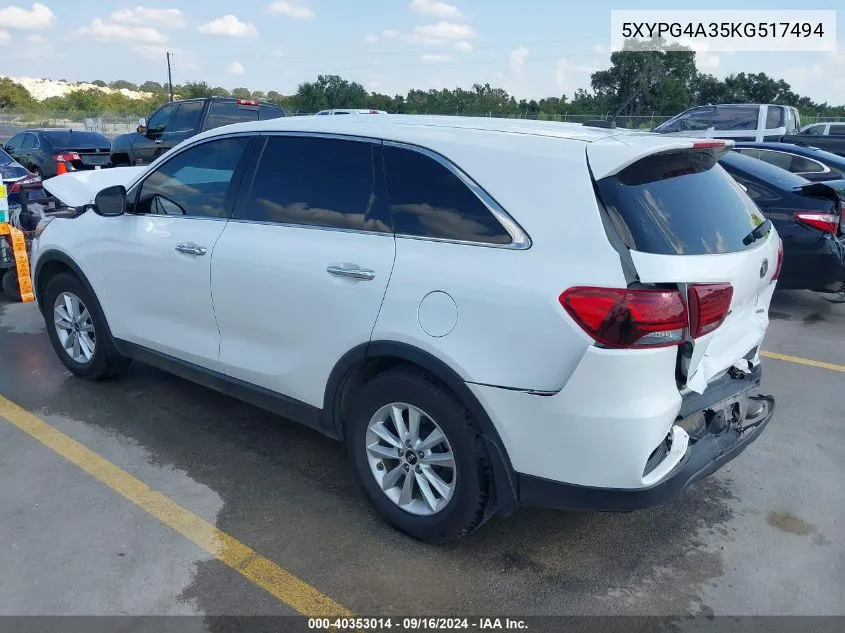 2019 Kia Sorento 2.4L Lx VIN: 5XYPG4A35KG517494 Lot: 40353014