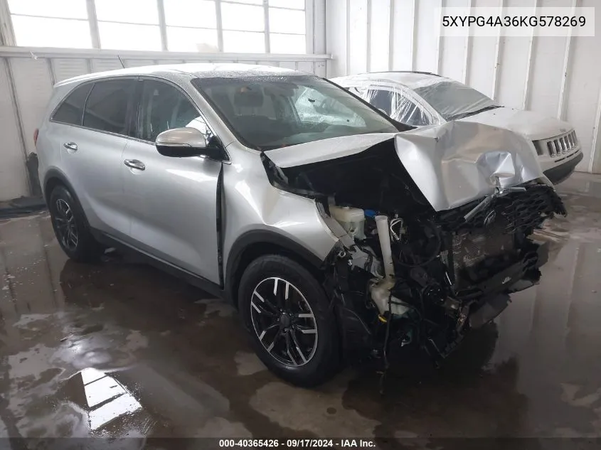 2019 Kia Sorento 2.4L L VIN: 5XYPG4A36KG578269 Lot: 40365426