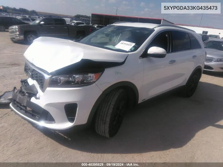 2019 Kia Sorento 2.4L Lx VIN: 5XYPGDA33KG435473 Lot: 40395829