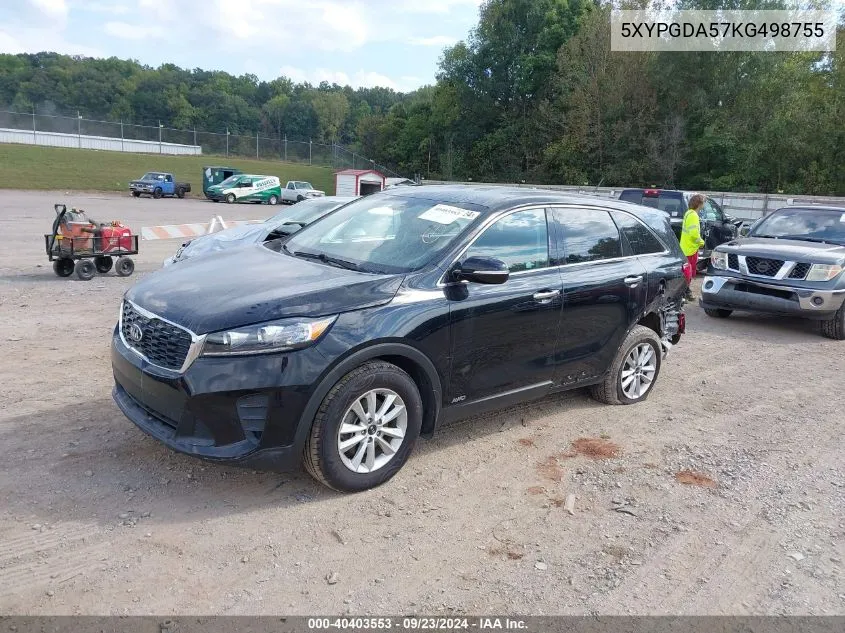 2019 Kia Sorento 3.3L Lx VIN: 5XYPGDA57KG498755 Lot: 40403553