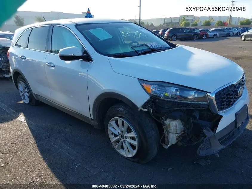 2019 Kia Sorento 3.3L Lx VIN: 5XYPG4A56KG478948 Lot: 40405092