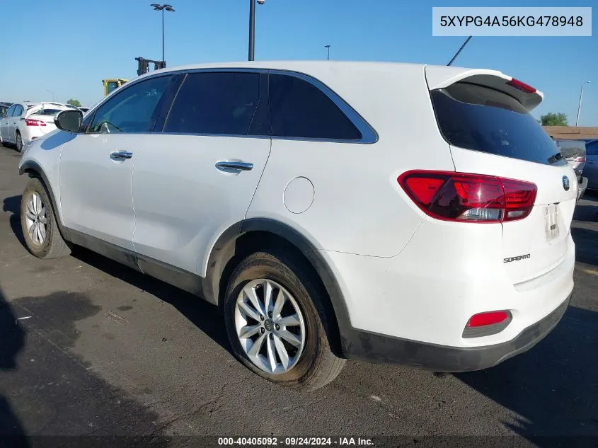 2019 Kia Sorento 3.3L Lx VIN: 5XYPG4A56KG478948 Lot: 40405092