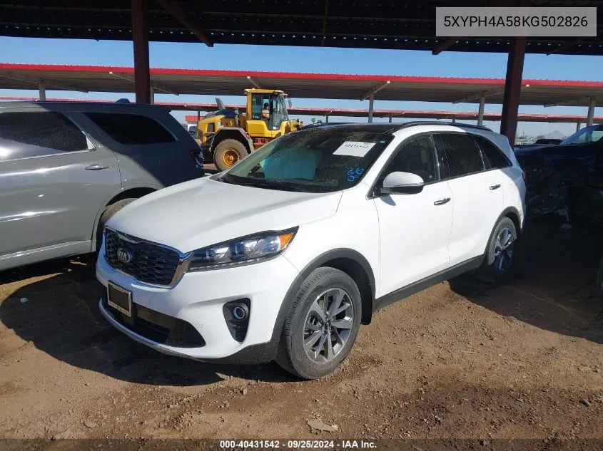 2019 Kia Sorento 3.3L Ex VIN: 5XYPH4A58KG502826 Lot: 40431542